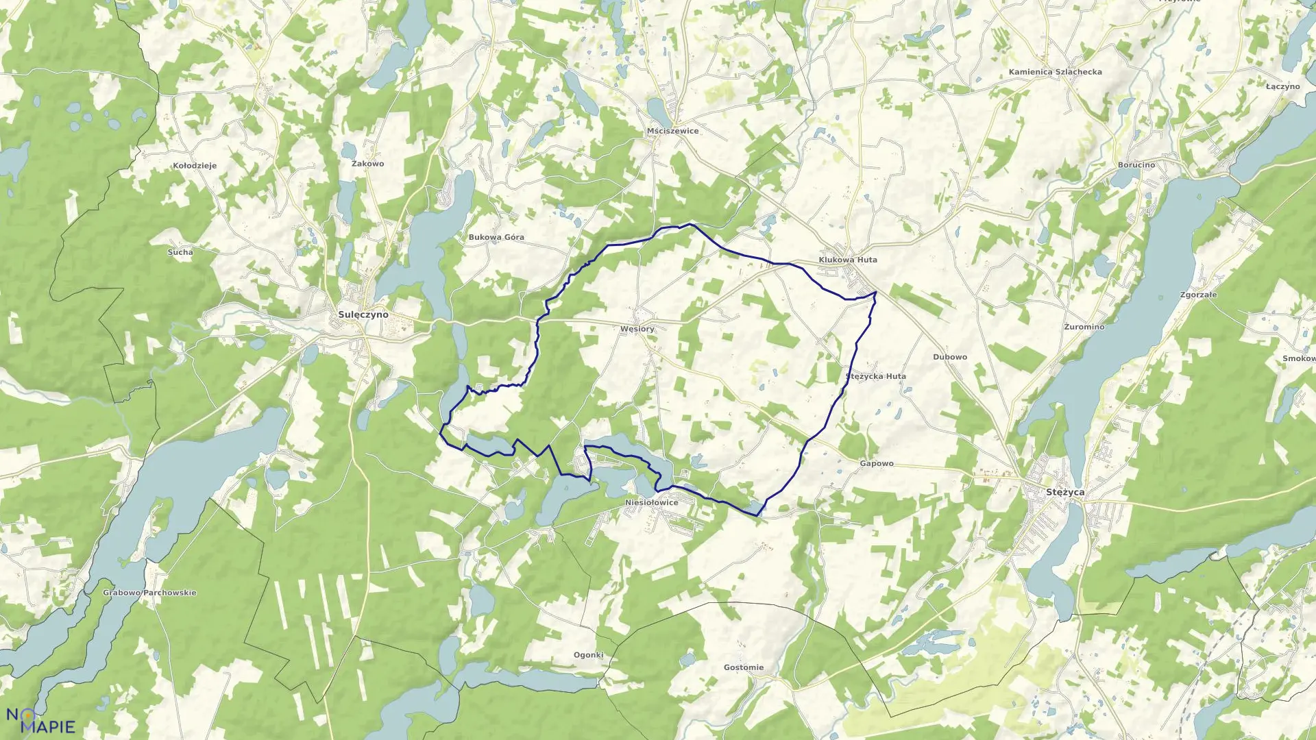 Mapa obrębu Węsiory w gminie Sulęczyno